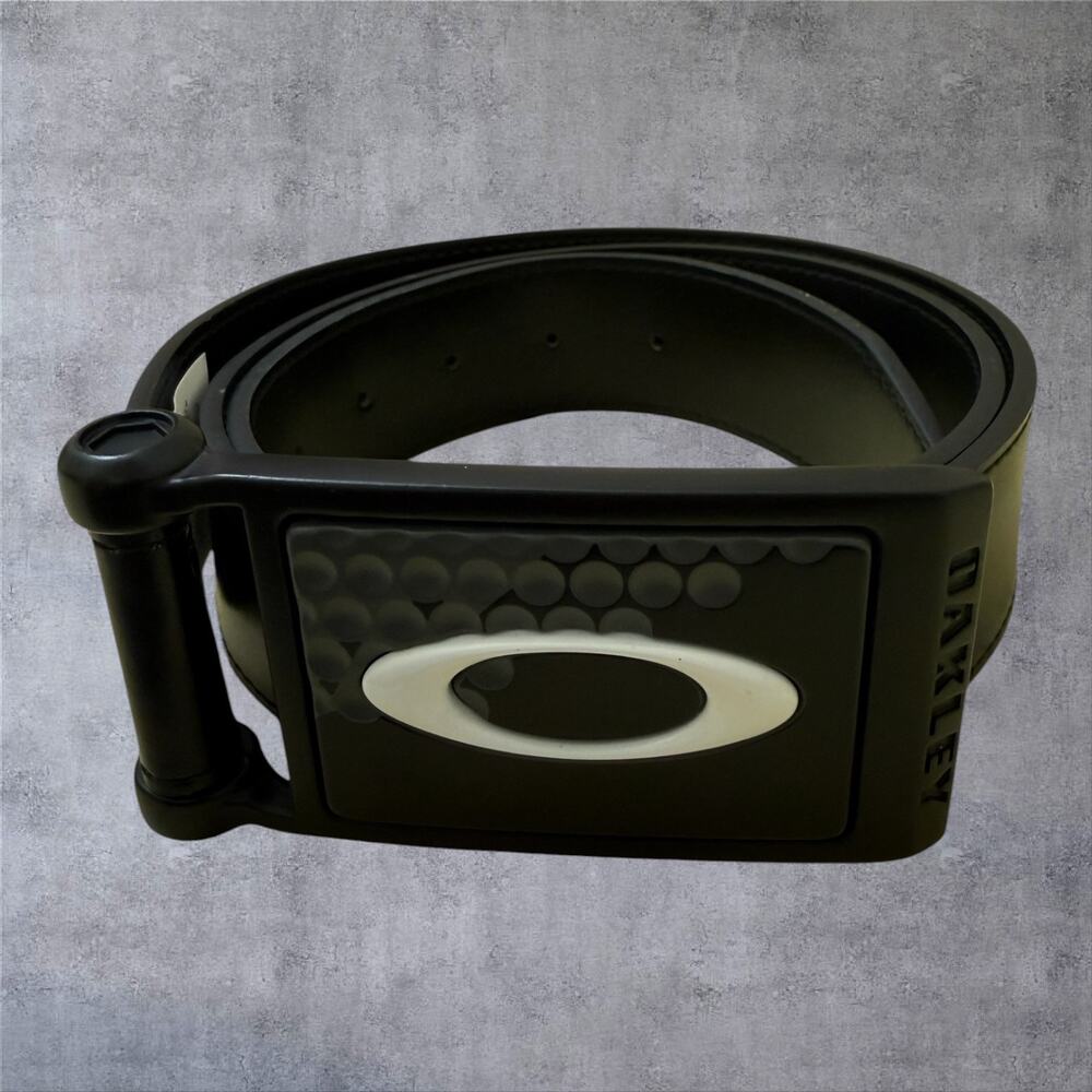 Oakley Leather Belt Mens Black Metal Ellipse O Logo Buckle 96133 FA13 Golf Y2K